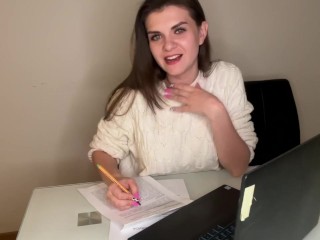 Stepson saw Stepmother’s Big Cumshot through pants in the office