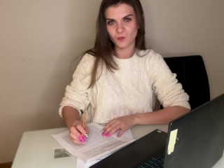 Stepson saw Stepmother’s Big Cumshot through pants in the office