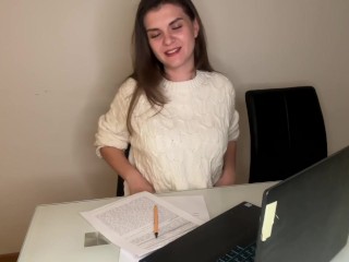 Stepson saw Stepmother’s Big Cumshot through pants in the office