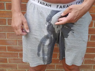 Watch me wet my shorts. Going commando and pissing myself for fun!