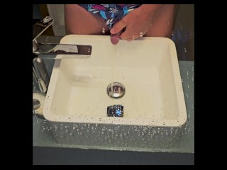 Sneaky, splashy, and desperate sink piss from two POV