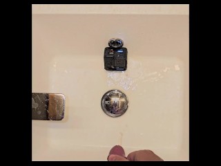 Sneaky, splashy, and desperate sink piss from two POV