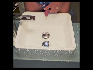 Sneaky, splashy, and desperate sink piss from two POV