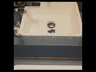 Sneaky, splashy, and desperate sink piss from two POV