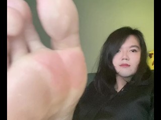 Tickling with the hair massager on my feet