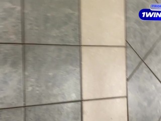 first time making sex video in a public restroom and full of people - too risky