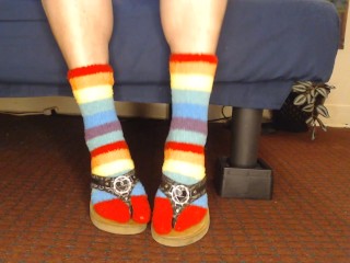 Fuzzy Rainbow Socks Guess Leather Flip Flops