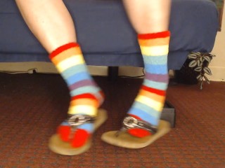 Fuzzy Rainbow Socks Guess Leather Flip Flops