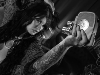 Sabien DeMonia teasing in black and white