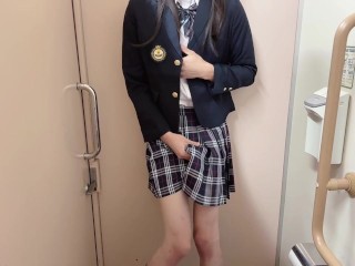 🍊【女装】ブレザーの制服着て、チェックのプリーツスカートでスカートコキオナニー❤️🏫