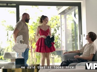 VIP4K. Hot Una Fairy with natural tits sucked her BF's cock and then fucked his old man