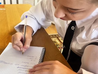 A Russian schoolgirl's lesson with a teacher in mathematics.