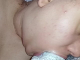 delicious extremely smeared hard cock, the bitch loves to fuck like this and swallow a lot of cum