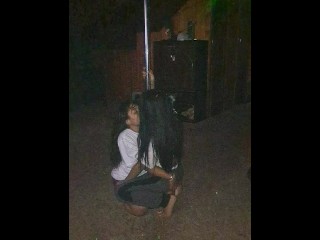 Part 1 of me and and another latina making out next to the stripper pole real quick.