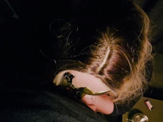 Smoking cigarette sucking cock eating cum