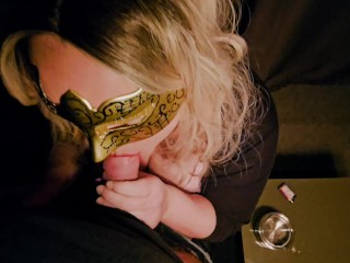 Smoking cigarette sucking cock eating cum