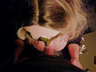 Smoking cigarette sucking cock eating cum