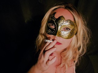 Smoking cigarette sucking cock eating cum