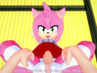 Amy Rose from Sonic Gives You A Footjob Hentai POV