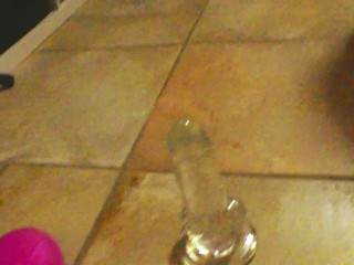 Ariel Ortiz gives a good footjob to her largest transparent dildo