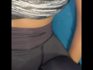 Hole in yoga pants for easy access