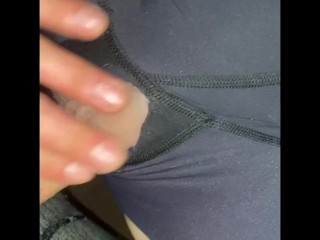 Hole in yoga pants for easy access