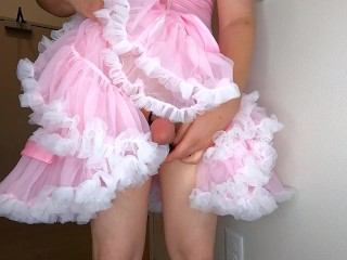 Sissy CD Femboy in Petticoats Cums Huge with Anal Vibrator