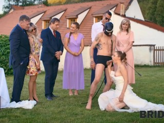 BRIDE4K. Shy bride with natural tits is fucked roughly in front of everyone in public