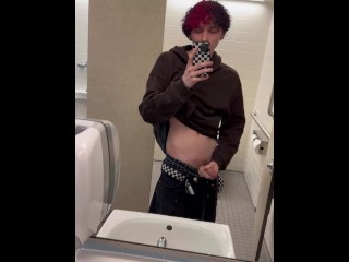 college boy jerk off and cum in public uni restroom