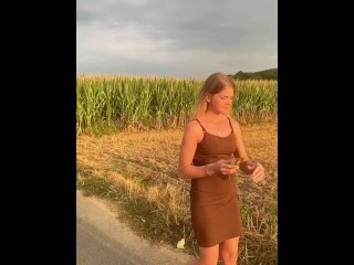 Tara Secret - Sweet CornPorn 🌽 Sexy Babe Fucking Her Pussy with Corn on the Fields "ALMOST CAUGHT"