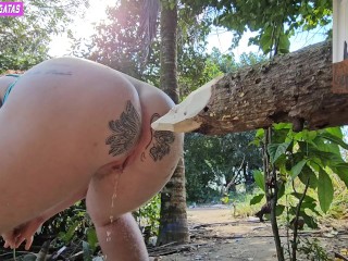 Quando fasso xixi no mato penso seriamente em enfiar esta tora de madeira no meu cu pois estava cosa
