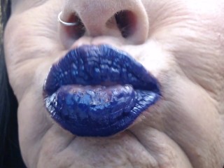 Blue Purple Lip Wand Closeup Duck Lips Lipstick Fetish