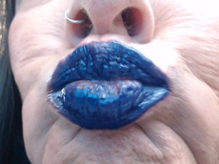 Blue Purple Lip Wand Closeup Duck Lips Lipstick Fetish