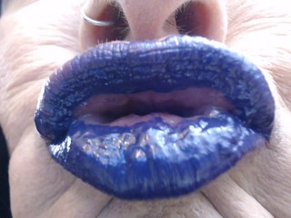 Blue Purple Lip Wand Closeup Duck Lips Lipstick Fetish