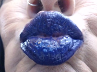 Blue Purple Lip Wand Closeup Duck Lips Lipstick Fetish