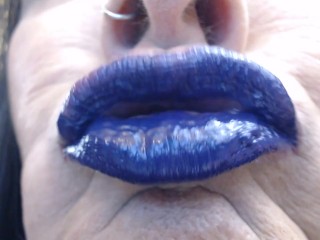 Blue Purple Lip Wand Closeup Duck Lips Lipstick Fetish