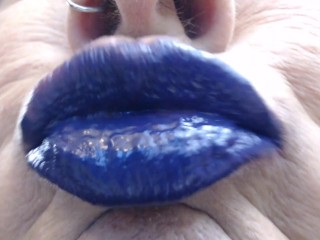 Blue Purple Lip Wand Closeup Duck Lips Lipstick Fetish