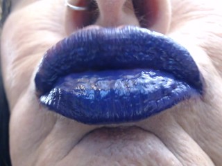 Blue Purple Lip Wand Closeup Duck Lips Lipstick Fetish