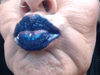 Blue Purple Lip Wand Closeup Duck Lips Lipstick Fetish