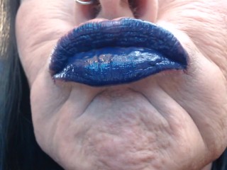 Blue Purple Lip Wand Closeup Duck Lips Lipstick Fetish