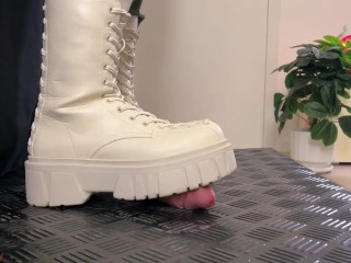 Military Girl Ballbusting You in White Dirty Combat Boots - Cock Balls Crush Trample, Shoejob, CBT