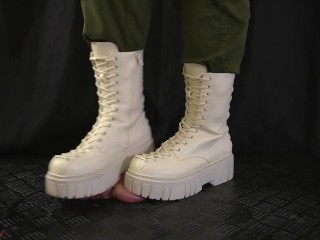 Military Girl Ballbusting You in White Dirty Combat Boots - Cock Balls Crush Trample, Shoejob, CBT