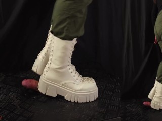 Military Girl Ballbusting You in White Dirty Combat Boots - Cock Balls Crush Trample, Shoejob, CBT