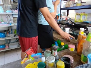 Amateur Thai couple have sex in the kitchen while the wife is cooking. (Cam 1-1)