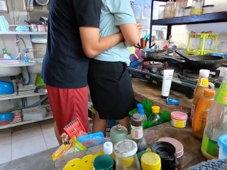 Amateur Thai couple have sex in the kitchen while the wife is cooking. (Cam 1-1)