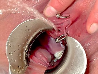 Strong Stream PEE from my spread out Pussy by Speculum