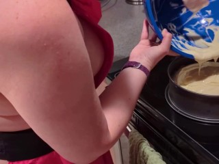 Nude Hot Wife in Kitchen locks up Cuck and Makes a cake!