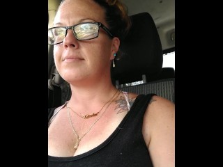 Girl films up her own black minidress and teases with her panties in public while I am driving