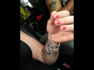 Girl films up her own black minidress and teases with her panties in public while I am driving