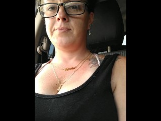 Girl films up her own black minidress and teases with her panties in public while I am driving